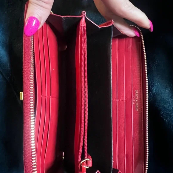 Saint Laurent red long wallet  Black Dust Bag and Box. **AUTHENTIC** - Picture 8 of 14